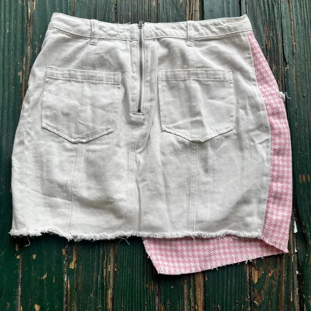 Blue Blush pink and white denim mini skirt‎